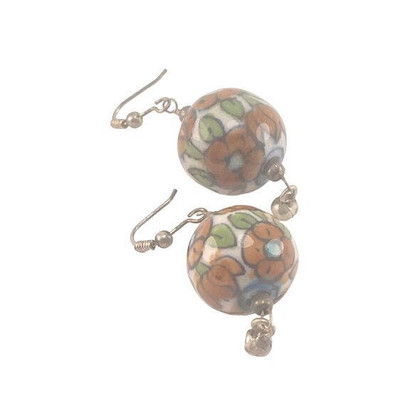 Vintage Ceramic Floral Drop Earrings - Picture 6 of 6